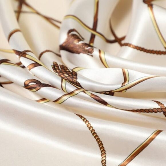 Chain Scarf Vintage Style Satin Cream Scarf Bandana - Picture 7 of 10